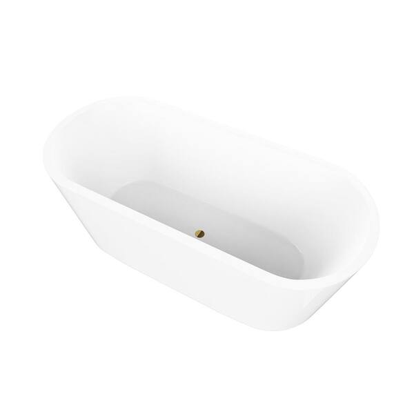 Vanity Art Bordeaux 67 in. Acrylic Flatbottom Freestanding Bathtub in White/Titanium Gold