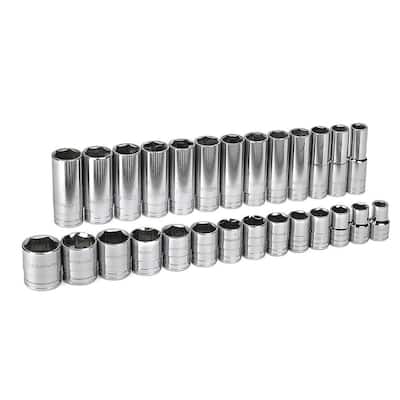 1/2 in. Drive 6-Point Standard and Deep SAE Socket Set (27-Piece)