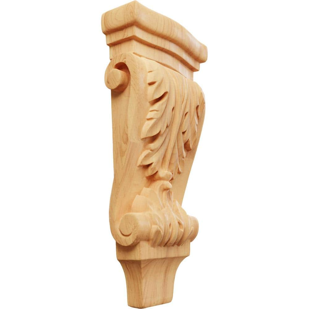 Ekena Millwork 1-3/4 in. x 4-3/4 in. x 10 in. Unfinished Wood Red Oak Small Acanthus Pilaster Wood Corbel