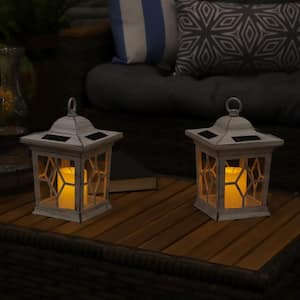 Lucien 9 in. White Outdoor Solar LED Candle Lantern (Set of 2)