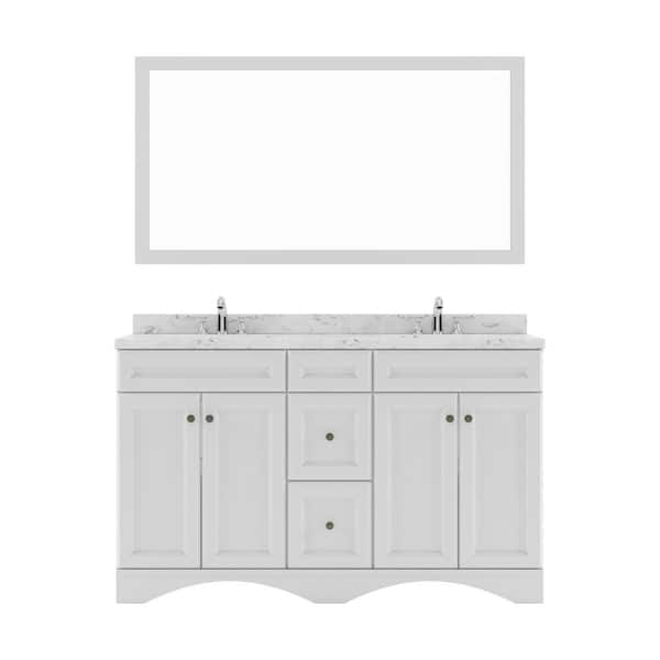 Virtu USA Talisa 60 in. W x 22 in. D x 37 in. H Double Sink Bath Vanity in White with Quartz Top and Mirror