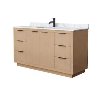 Maroni 60 in. W x 22 in. D x 33.75 in. H Single Sink Bath Vanity in Light Straw with White Carrara Marble Top