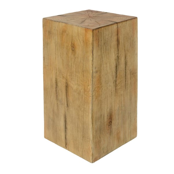 Natural Square Wood-Look MGO End Outdoor Accent Table 27.75 in. Distressed Finish Indoor Outdoor Use