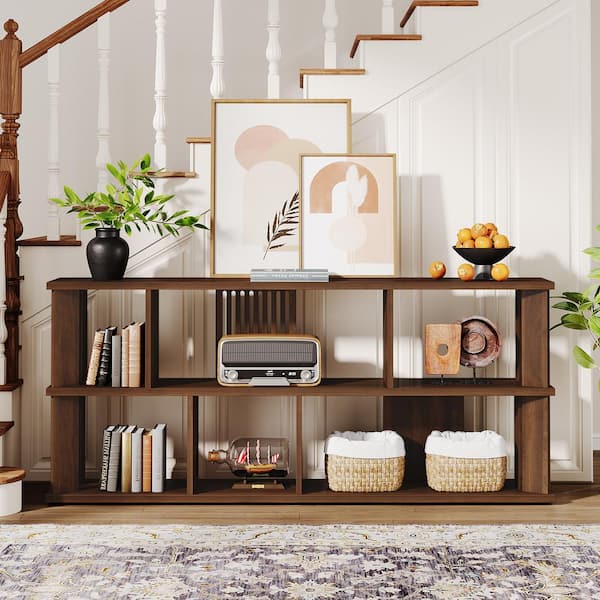 BYBLIGHT Turrella 70.87 in. Brown Rectangle Wood Console Table with Storage, Behind Couch Table with Shelves