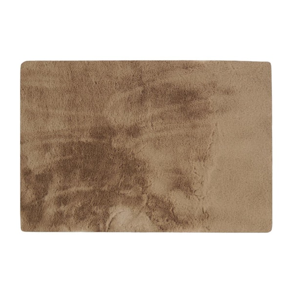 Luxe Faux Fur Luxe Taupe 5 ft. 8 ft. Faux Rabbit Fur Rectangular 25 mm Pile, 900 GSM Rug