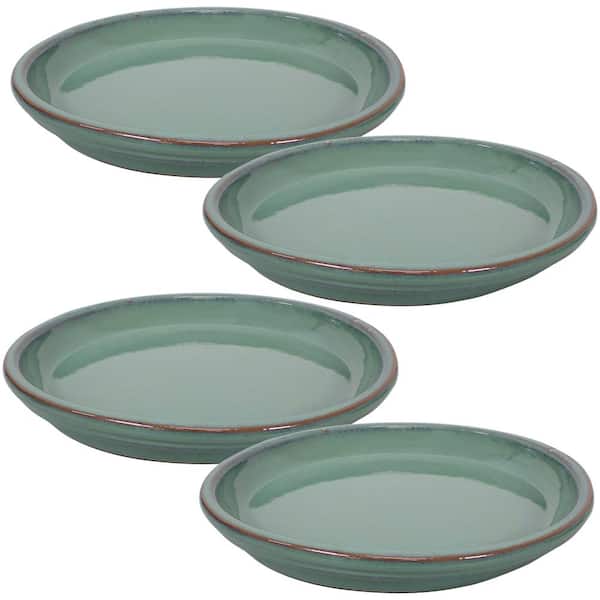 Sunnydaze 12 in. Seafoam Ceramic Planter Saucer (Set of 4)