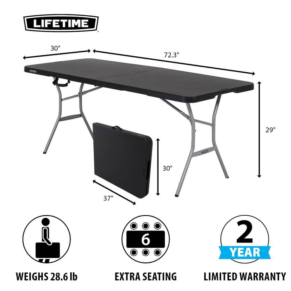 Lifetime 6-Foot Black Fold-In-Half Table with Steel Frame
