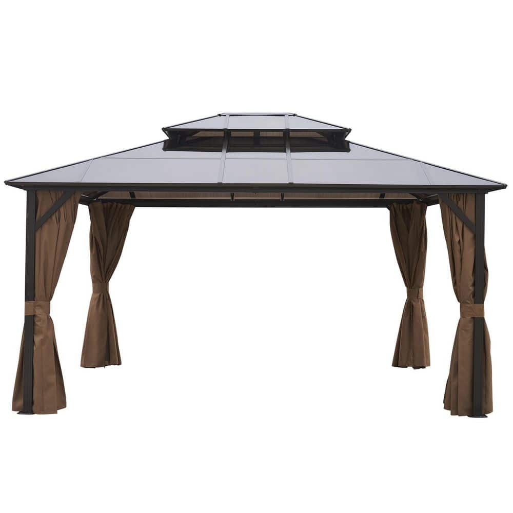 10 ft. x 12 ft. Outdoor Hardtop Gazebo Double Roof Canopy with Netting and 