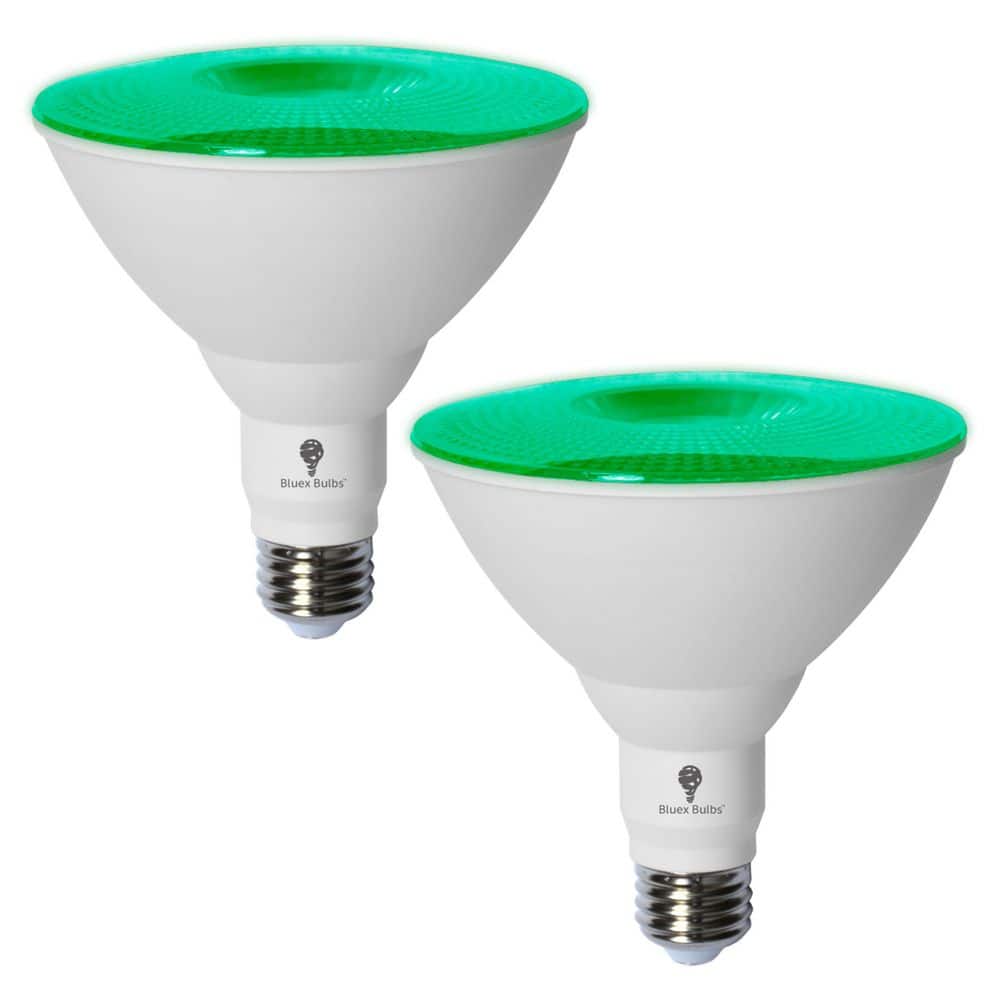 BLUEX BULBS 120-Watt Equivalent PAR38 Decorative Indoor/Outdoor LED Light Bulb in Green (2-Pack) -  GREEN-PAR38-18W