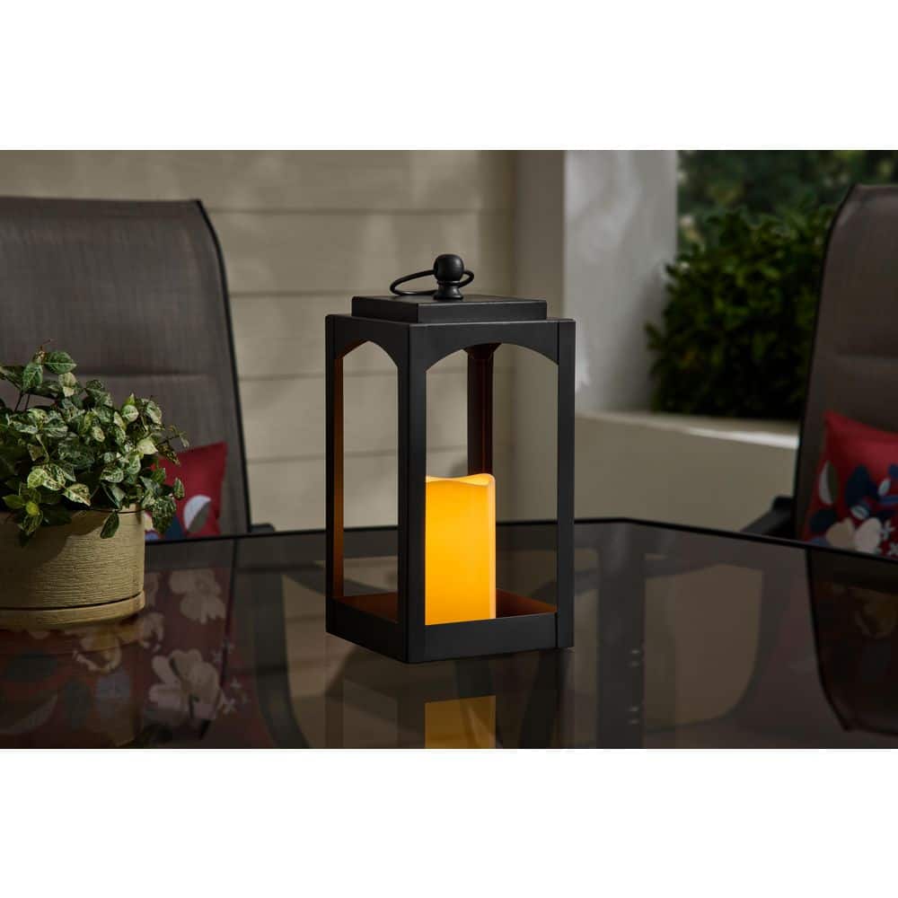 Hampton Bay 11.8 in. Black Metal Lantern With LED Candle