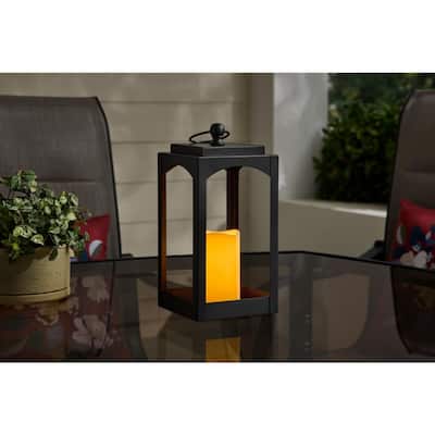 Hampton Bay 11.8 in. Black Metal Lantern With LED Candle