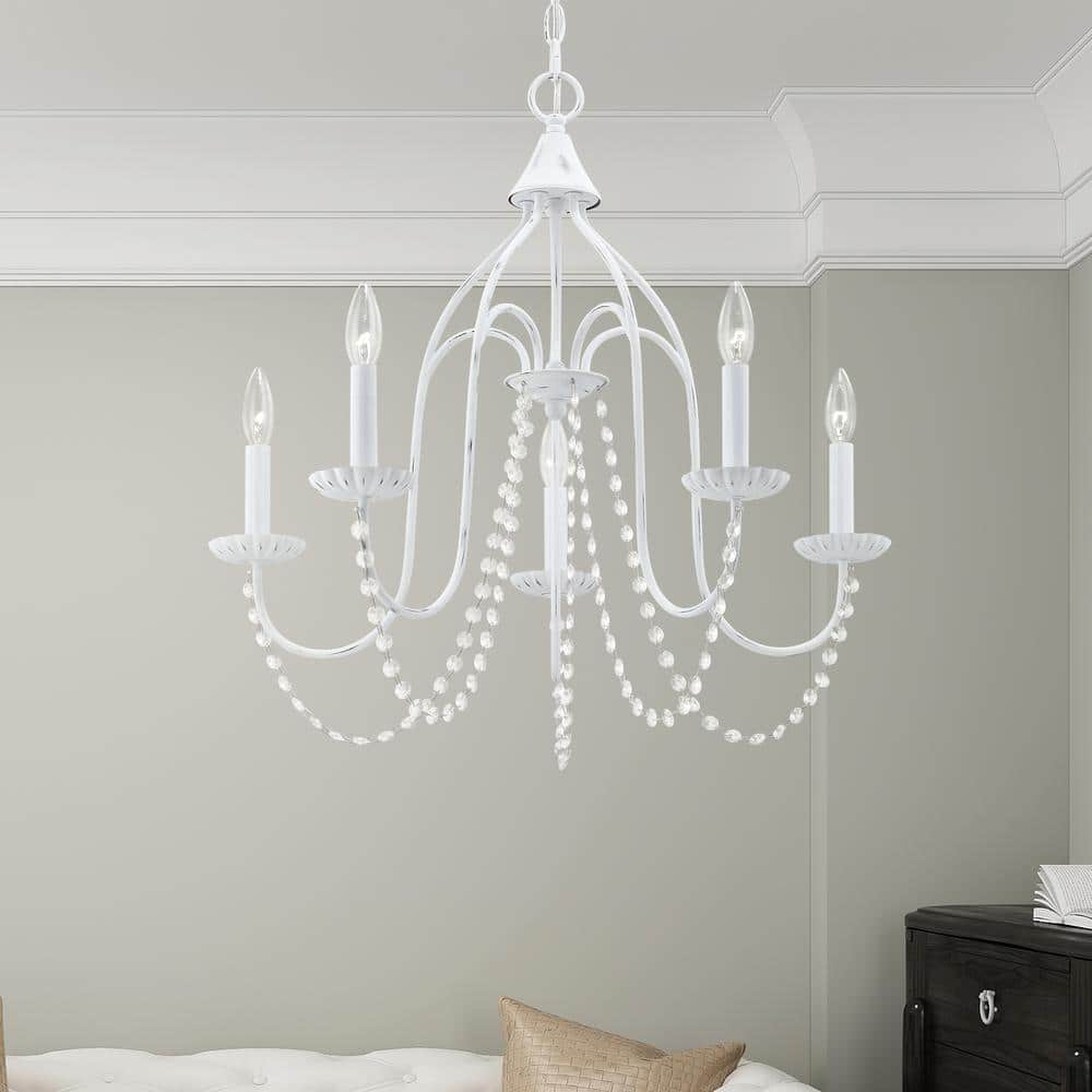 Elegant Antique White 5-Light Crystal Chandelier