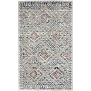 Concerto Blue/Ivory 3 ft. x 5 ft. Border Contemporary Kitchen Area Rug