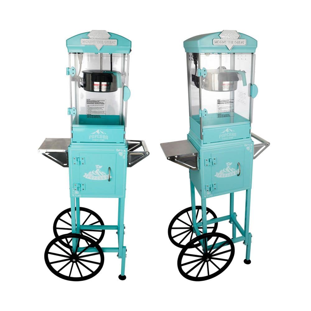10 oz. 0.3125 qt. Stainless Steel Stovetop Not Cooktop Compatible Popcorn Popper with Cart, Wheels and Storage Cabinet