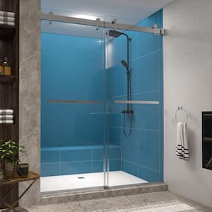 59 in. W x 76 in. H Dual-Sliding Frameless Shower Door in Chrome with Clear Glass