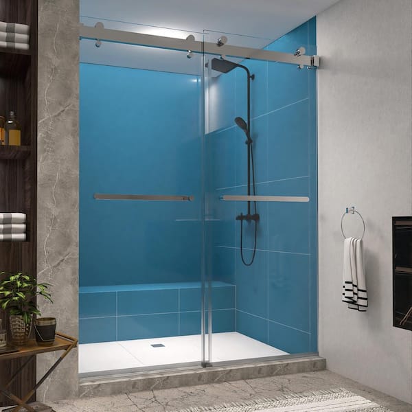 MEDUNJESS 59 in. W x 76 in. H DualSliding Frameless Shower Door in Chrome with Clear Glass MD