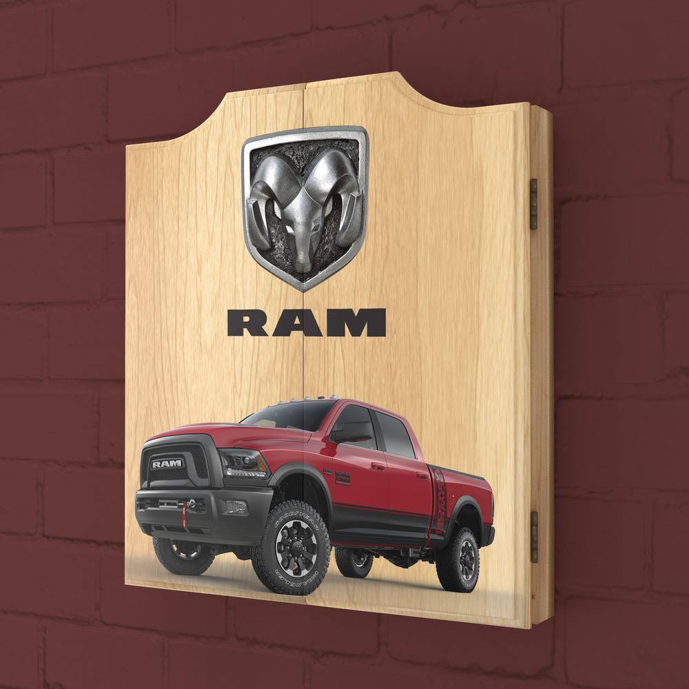 RAM Red and Black Wood Dartboard Cabinet Set with Darts