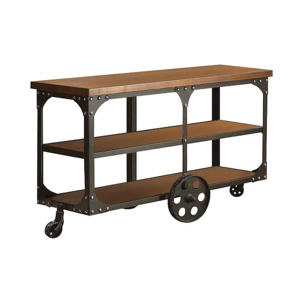 Coaster Home Furnishings Roy 48in Rustic Brown Rectangle Wood Sofa Table with Casters