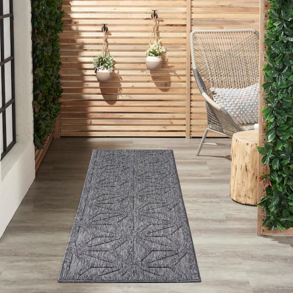 Palamos Dark Gray 2 ft. x 10 ft. Geometric Modern Kitchen Runner Indoor/Outdoor Patio Area Rug