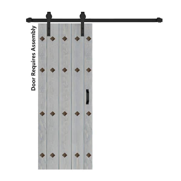 ISLIFE Mid-Century New Style 30 in. x 84 in. French Gray Finished Solid Wood Sliding Barn Door with Hardware Kit