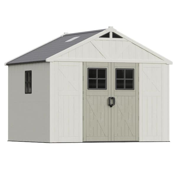 10 ft. W x 8 ft. D Outdoor Storage Resin Shed with Floor, Windows and Lockable Doors(80 sq. ft. )