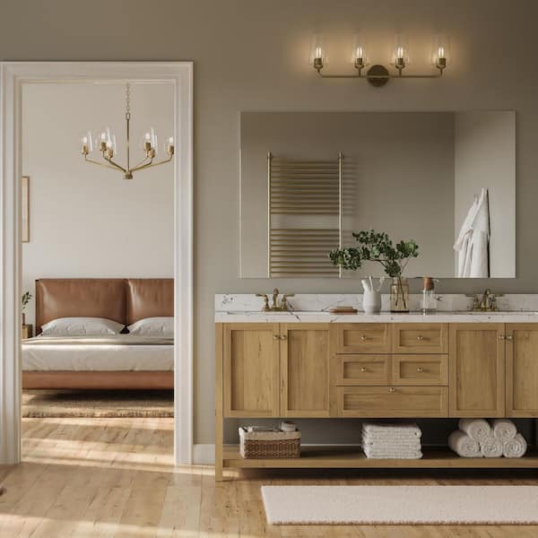 Celino 32.5 in. 4-Light Champagne Bronze Bathroom Vanity Light with Clear Glass Shade