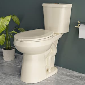 19 in.Tall 2-Piece Toilet 1.1/1.6 GPF Dual Flush Round Toilet in Bone Map Flush 1000g with Soft Close Seat