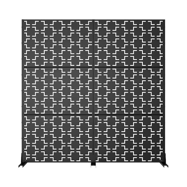 Lirago 72 in. x 71 in. Black Privacy Screen Galvanized Freestanding Panel