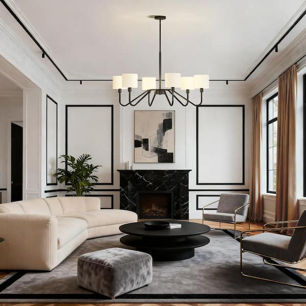 YANSUN 39 in. 6-Light Black Chandelier, Modern Ceiling Light with