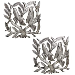 Square Tree of Life with Birds Haitian Steel Drum Wall Art (Set of 2)