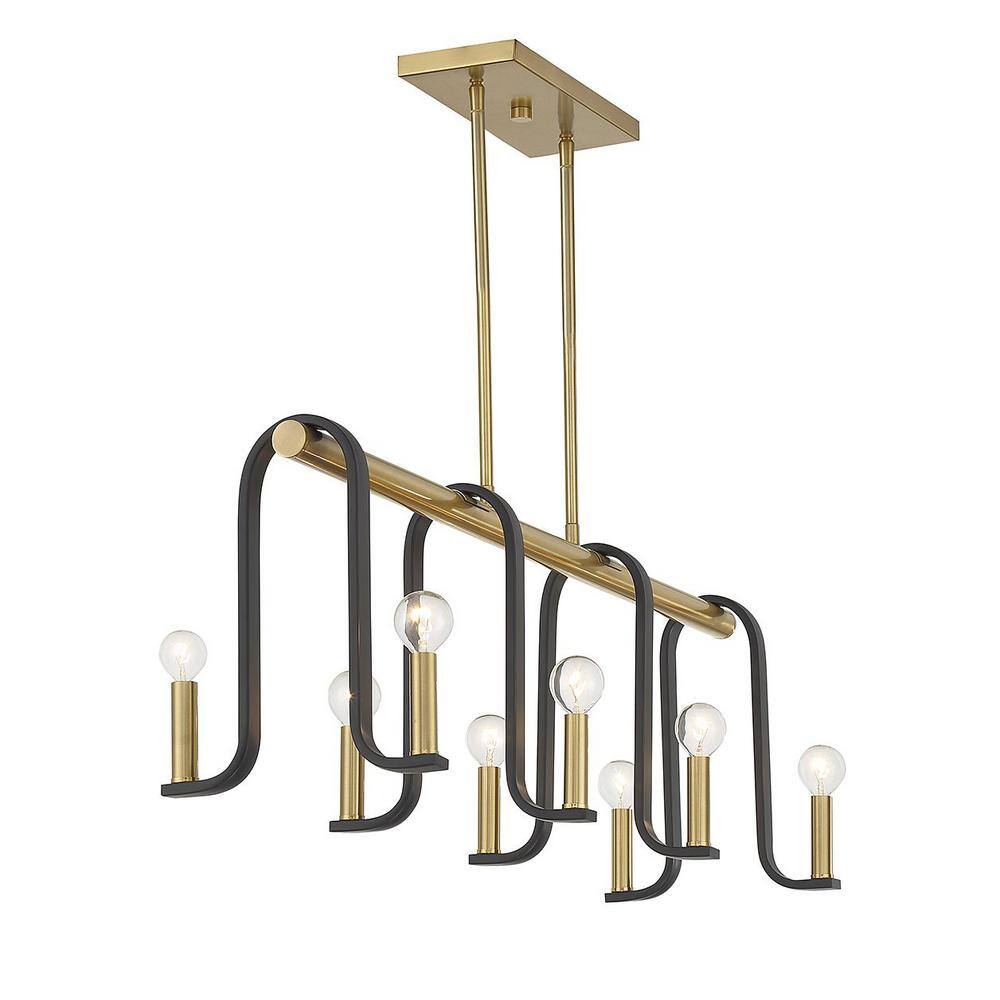 Matte Black and Warm Brass 8-Light Candle Chandelier