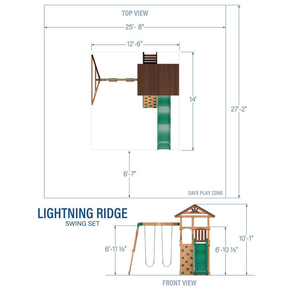Cedar Wood Outdoor Swing Set with Slide and Fort