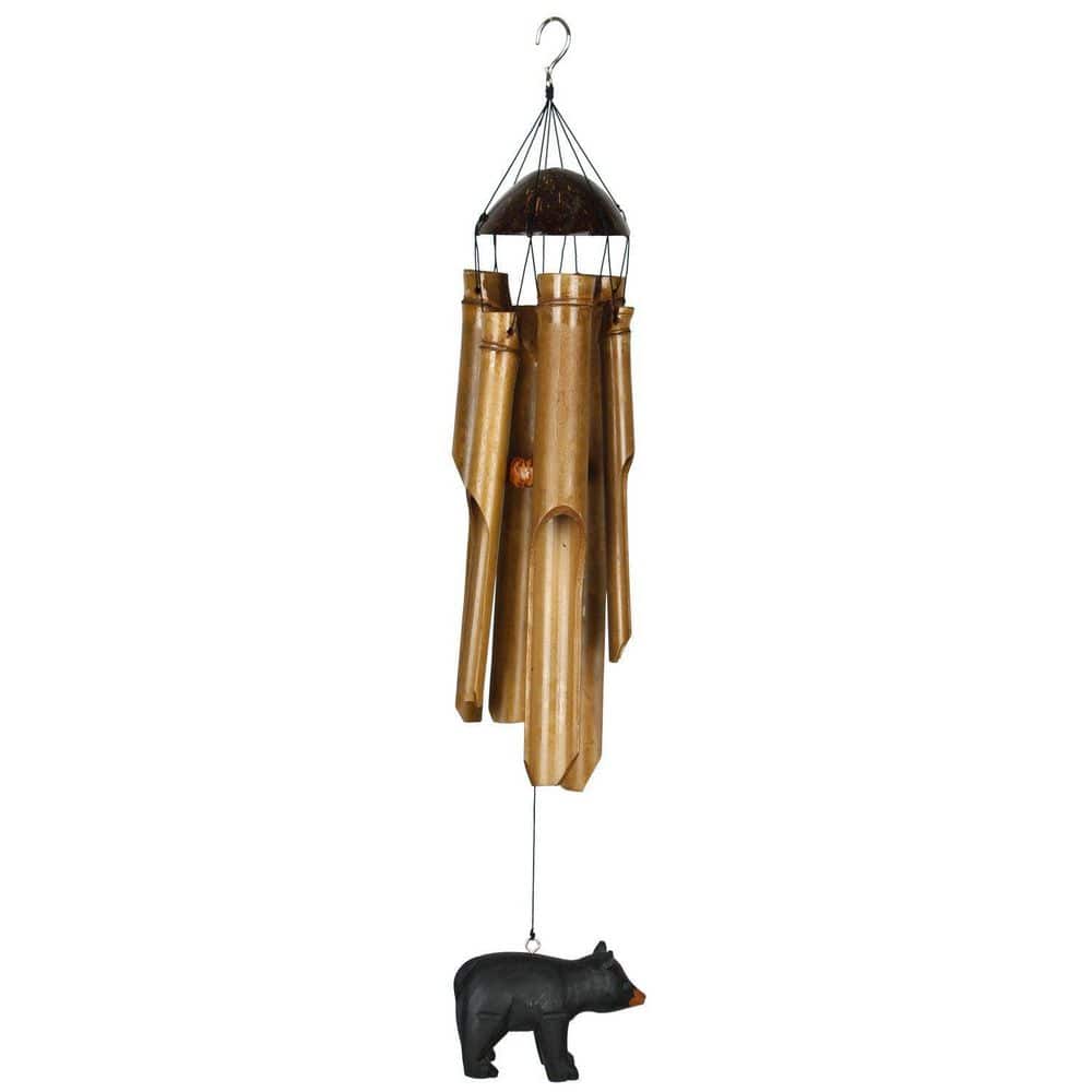 Handcrafted 23" Bamboo and Coconut Bear Wind Chime