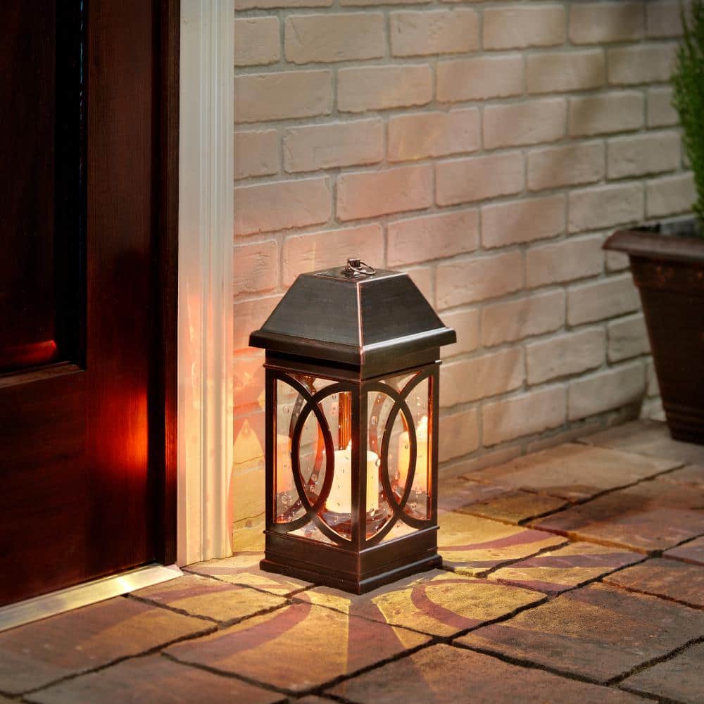 San Vicente II Bronze Solar Candle Lantern with Seeded Glass
