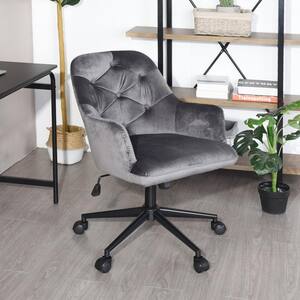 Gray Velvet Executive Chair Swivel Arm Chair Adjustable Height Office and Desk Chair