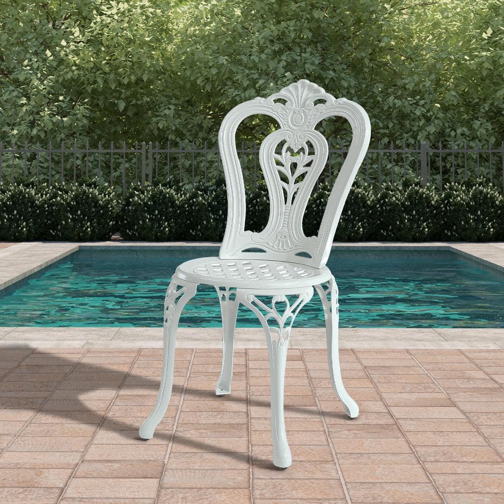 White Cast Aluminum Outdoor Bistro Chair Set