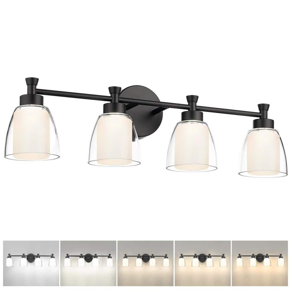 28.4 in. 4-Light Black Modern LED Vanity Light with Clear Frosted Glass Shad price history on PriceWatchPro