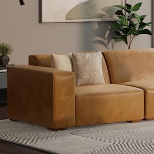 Rex 44 in. Left Straight Arm Genuine Leather Rectangle Sofa Module in. Sienna