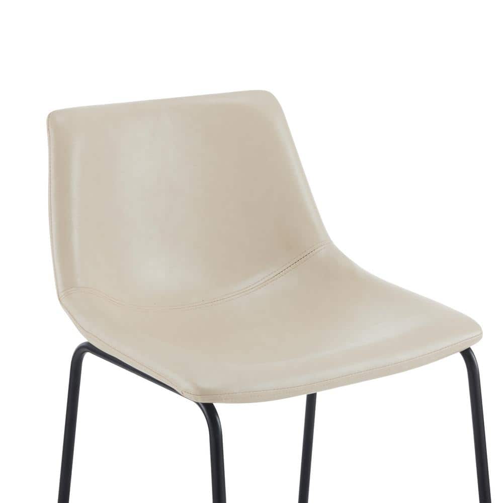 Cream Faux Leather and Black Steel Armless Counter Stools, Set of 2