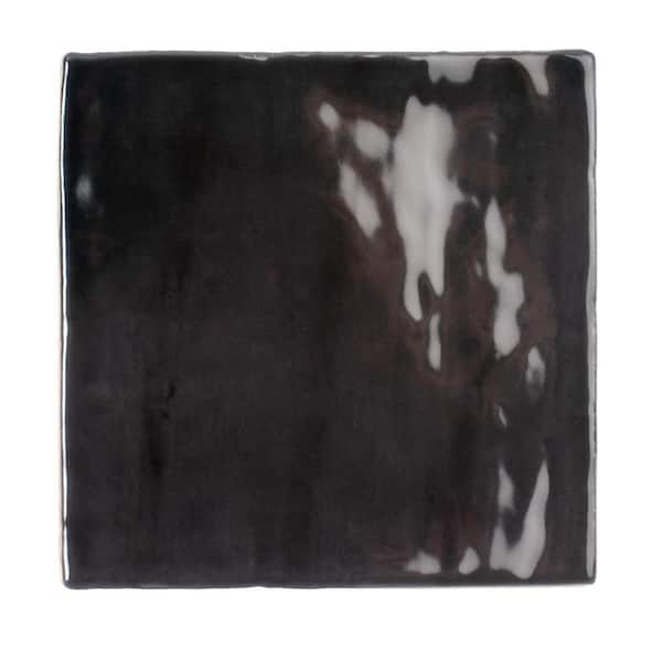 Apollo Tile Silken Black 3.94 in. x 3.94 in. Glossy Ceramic Square Wall and Floor Tile Sample (0.11 Sq. ft./case) (1-pack)