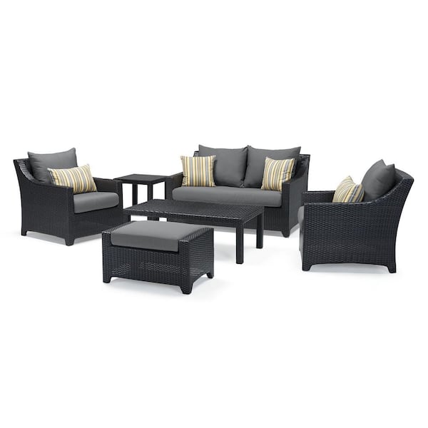 RST BRANDS Deco 6-Piece Wicker Patio Conversation Set with Sunbrella Charcoal Gray Cushions