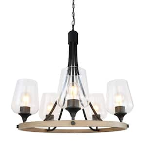 22 in. W 5-Light Hanging Ceiling Light Black Chandelier Kitchen Island for Dining Room, E26, No Bulbs Included