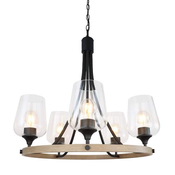 22 in. W 5-Light Hanging Ceiling Light Black Chandelier Kitchen Island for Dining Room, E26, No Bulbs Included
