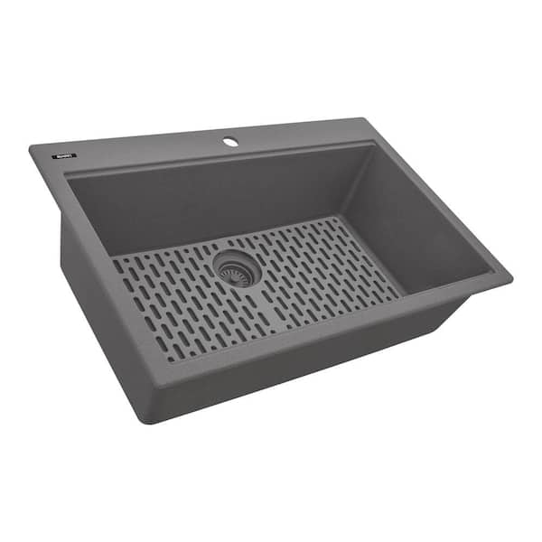epiGranite 33 in. Drop-in Topmount SIngle Bowl Worstation-ready Kitchen Sink in Urban Gray Granite Composite