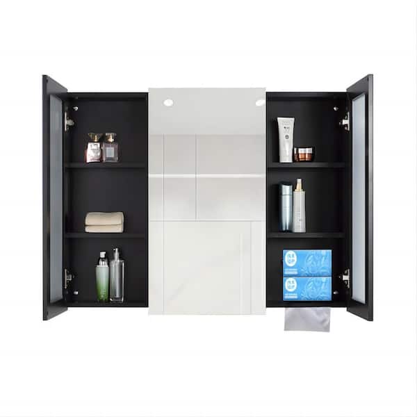 Unbranded 47 in. W x 36 in. H Rectangular Frameless Surface-Mount Tri-View Bathroom Medicine Cabinet with Mirror