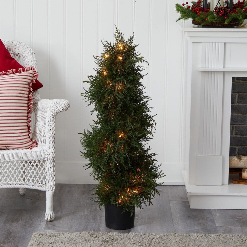 Elegant 40" Cedar Spiral Topiary with Built-in Lights, Potted