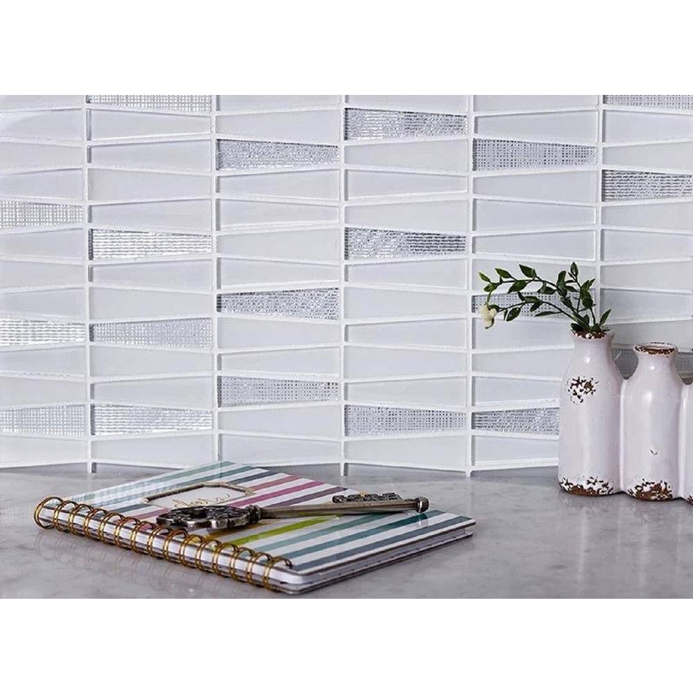 Silver and White Geometric Glass Mosaic Wall Tile