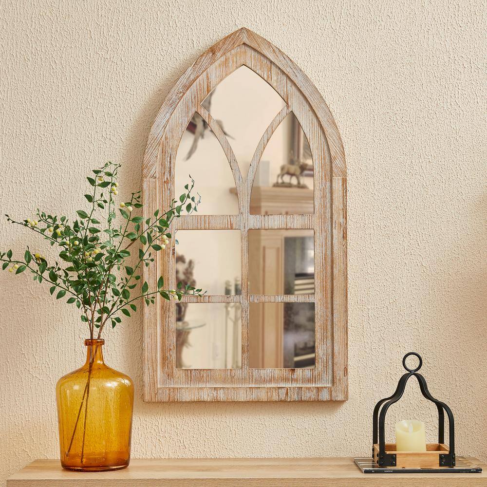 Rustic Arch Full-Length Natural Wood Wall Mirror 40"x22"