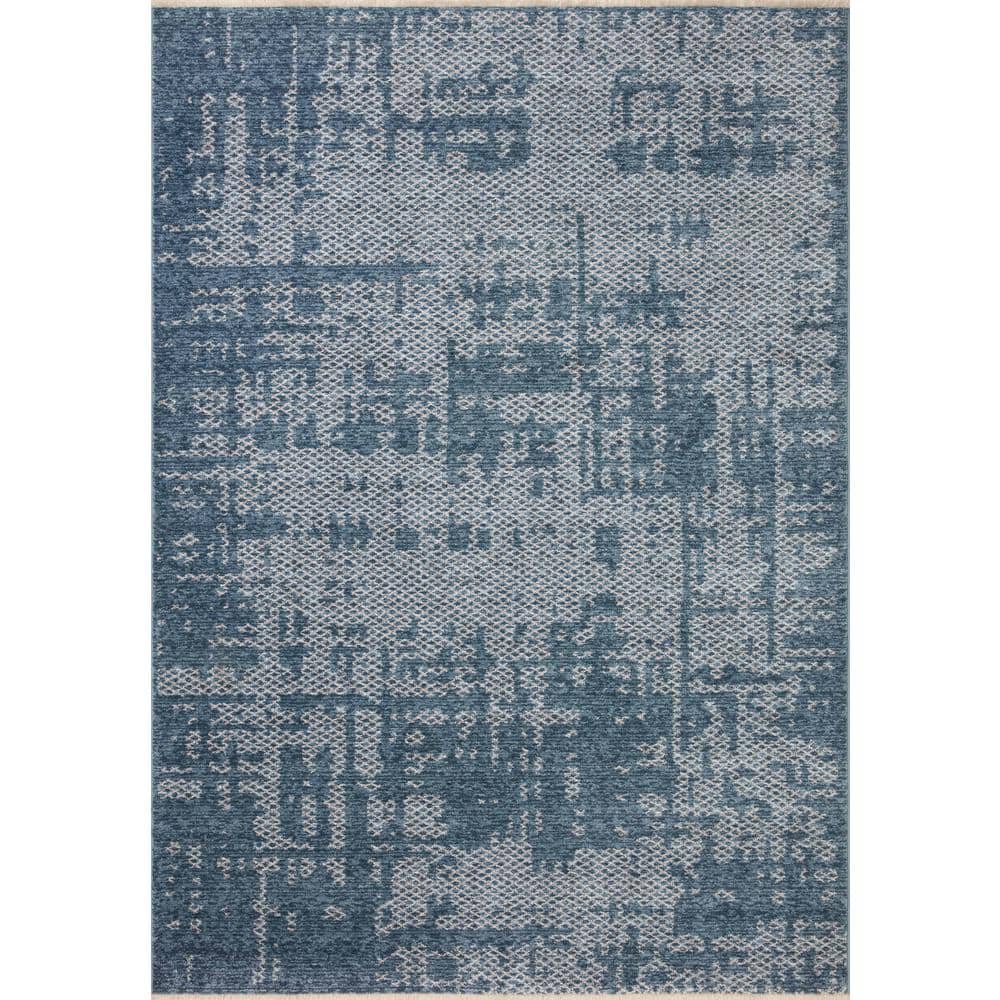 Denim and Dove Blue Abstract Runner Rug, 2'7" x 12'