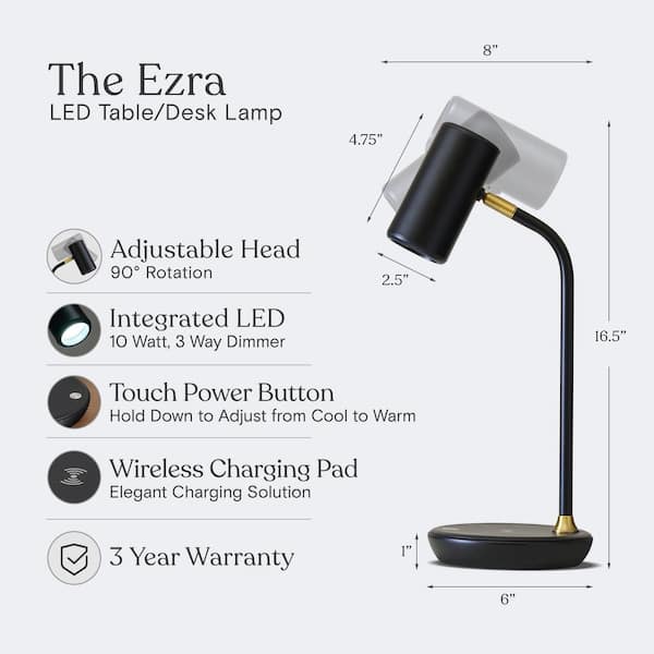 Brightech Ezra 16.5 in. Classic Black Dimmable LED Industrial Desk